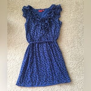 Blue dress with black polka dots